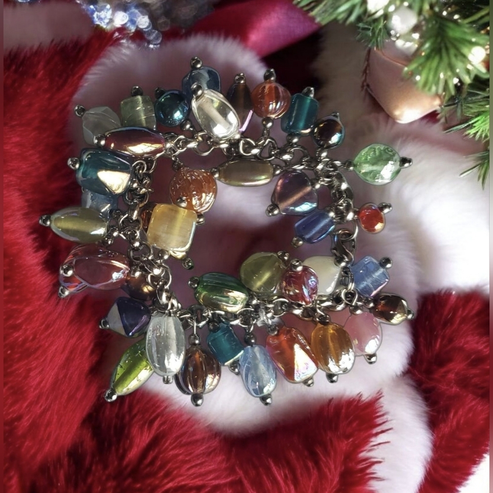 Vtg. Iridescent Murano Glass Beads Cha Cha Bracelet